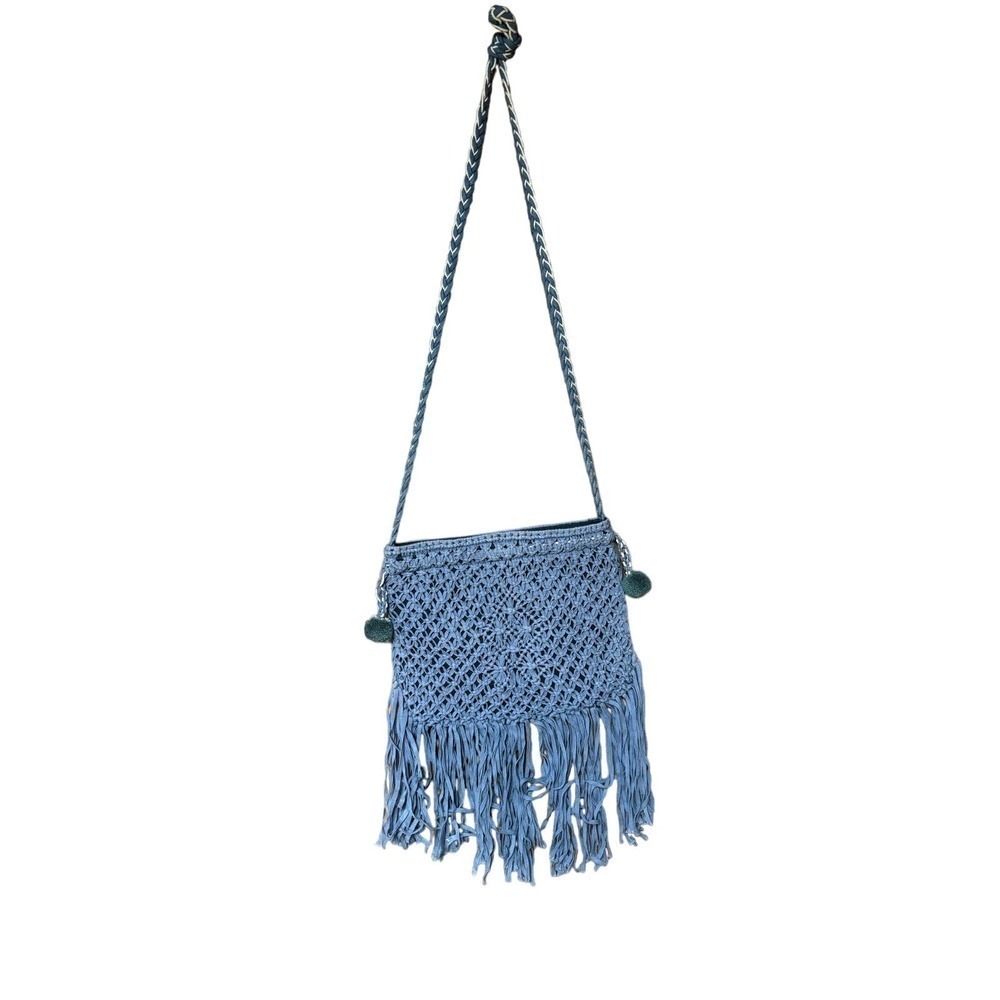 Bohemian long crossbody‎ crochet fringed purse with Pom poms